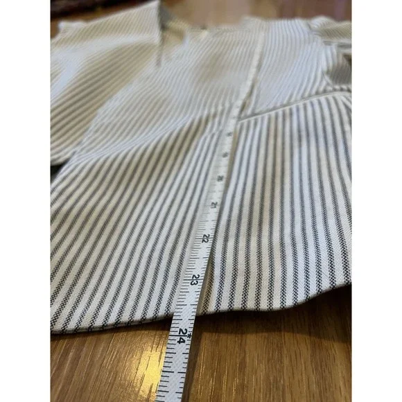 Theory White Navy Pinstripe Lanai Canvas Open Front Blazer Size 10 - Picture 8 of 8